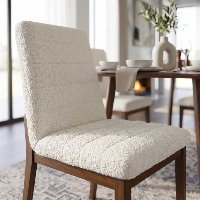 Seattle Mid Century Modern Dining Chairs in White Fabric ( Set Of 2)