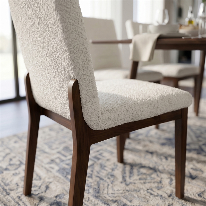 Seattle Mid Century Modern Dining Chairs in White Fabric ( Set Of 2)