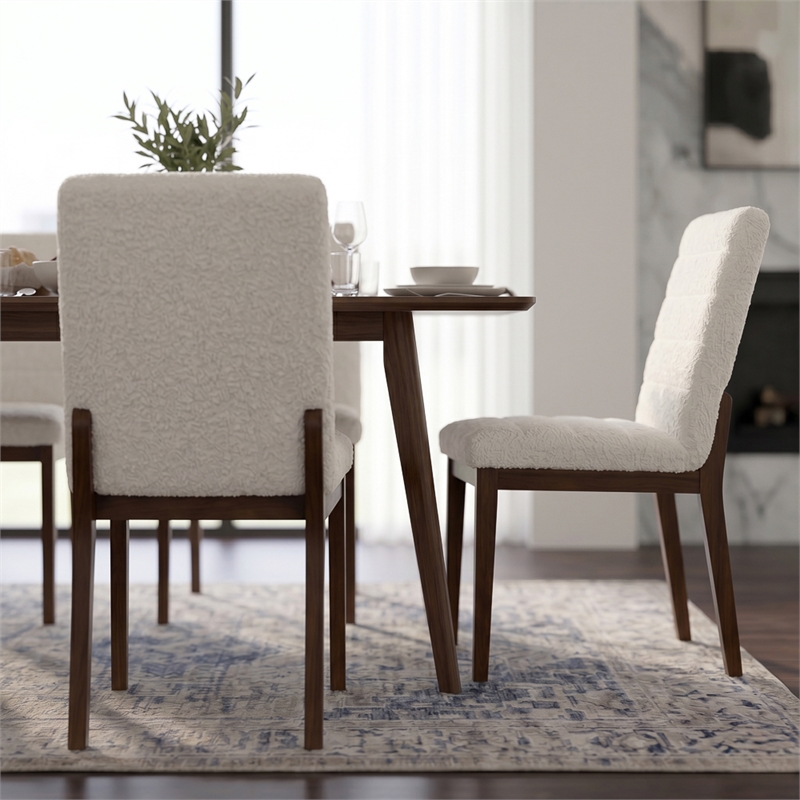 Seattle Mid Century Modern Dining Chairs in White Fabric ( Set Of 2)
