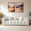 Phoenix Ivory Chenille Upholstered 3-Seater Sofa with Tufting and Accent Pillows