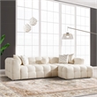 Phoenix Mid Century Living Room Puffy Sectional Fabric Sofa in Ivory Boucle
