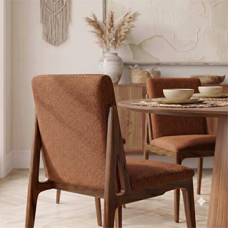 Portland Mid Century Modern Dining Chairs in Orange Fabric ( Set Of 2)