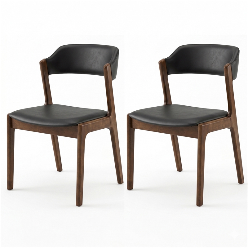 Essex Mid Century Modern Dining Chairs in Black Vegan Leather (Set of 2)
