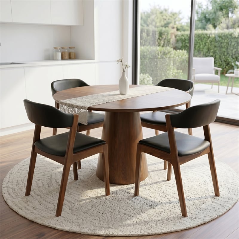Essex Mid Century Modern Dining Chairs in Black Vegan Leather (Set of 2)