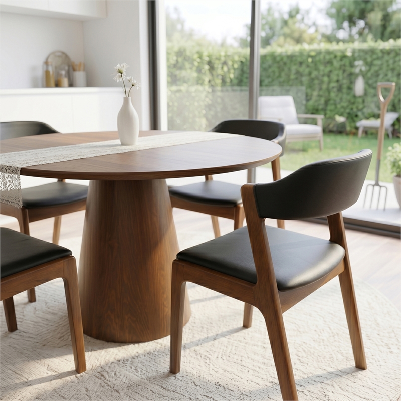 Essex Mid Century Modern Dining Chairs in Black Vegan Leather (Set of 2)