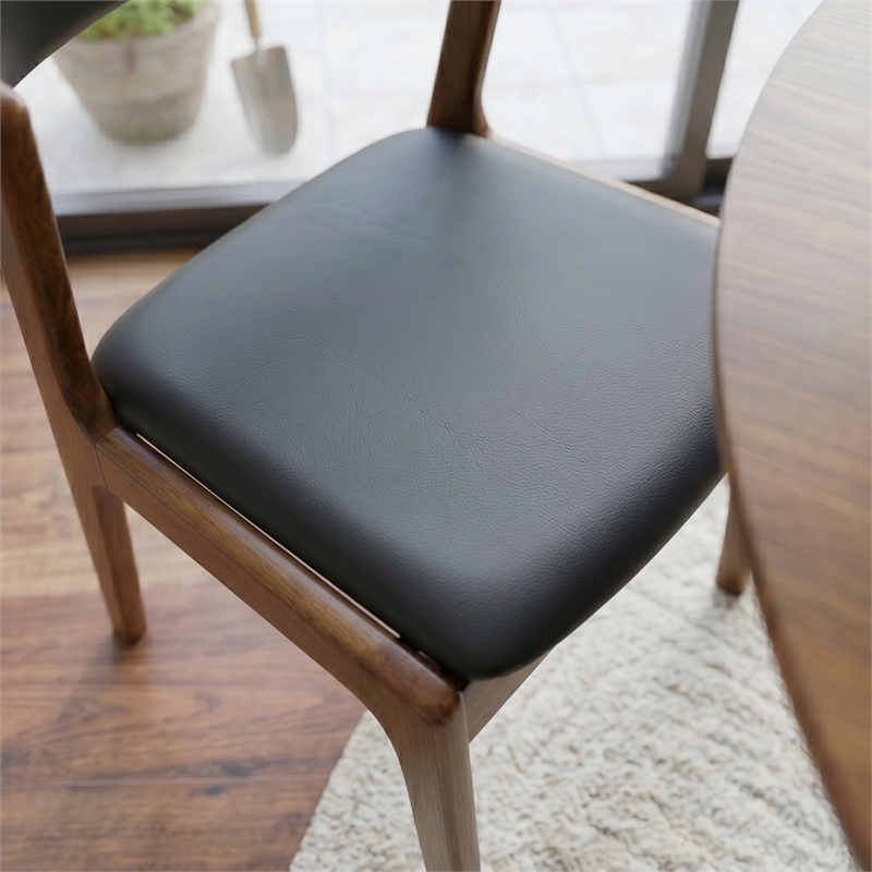 Essex Mid Century Modern Dining Chairs in Black Vegan Leather (Set of 2)