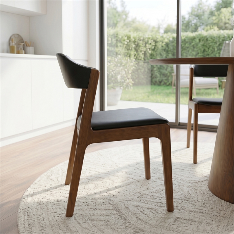 Essex Mid Century Modern Dining Chairs in Black Vegan Leather (Set of 2)