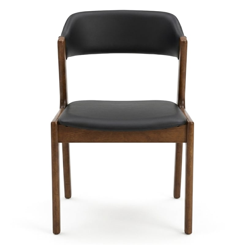Essex Mid Century Modern Dining Chairs in Black Vegan Leather (Set of 2)