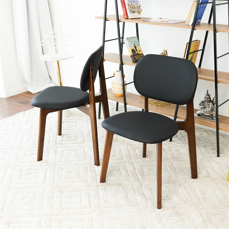 Korel Mid Century Modern Dining Chairs in Black Vegan Leather (Set of 2)