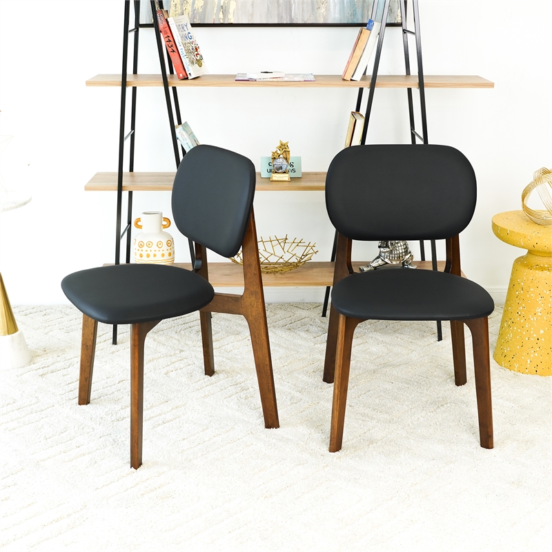 Korel Mid Century Modern Dining Chairs in Black Vegan Leather (Set of 2)