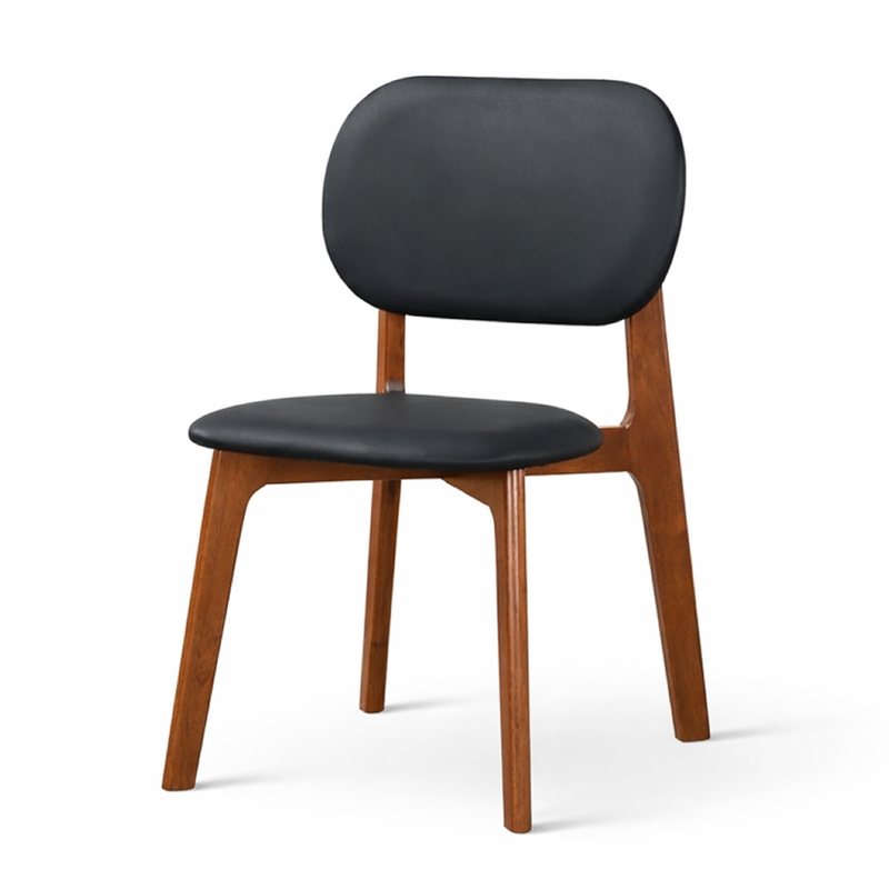 Korel Mid Century Modern Dining Chairs in Black Vegan Leather (Set of 2)