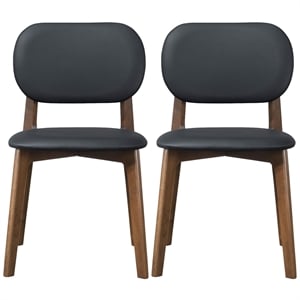 Korel Mid Century Modern Dining Chairs in Black Vegan Leather (Set of 2)