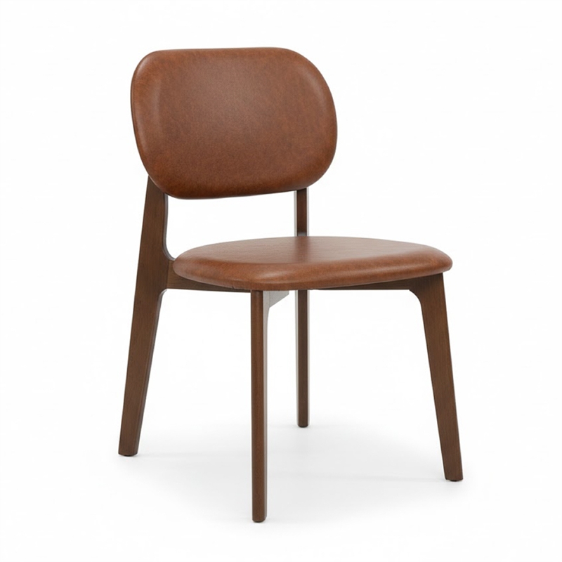 Korel Mid Century Modern Dining Chairs in Brown Vegan Leather (Set of 2)