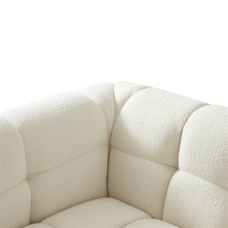 Hollis Mid Century Modern Living Room Cream Boucle Fabric Sofa