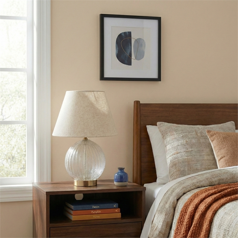 Tranquil Glow Serenity Round Ribbed Glass&Metal Brass Table Lamp