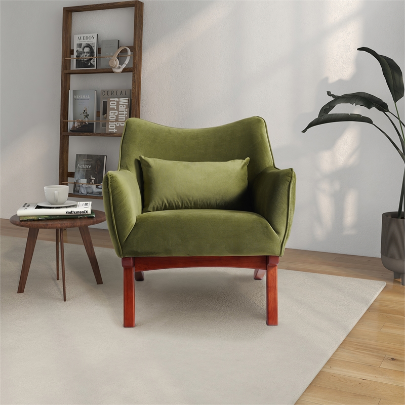 Gatsby Mid Century Furniture Style Comfy Velvet Accent Armchair in Olive Green