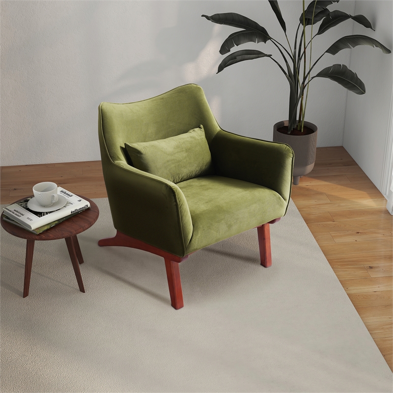 Gatsby Mid Century Furniture Style Comfy Velvet Accent Armchair in Olive Green