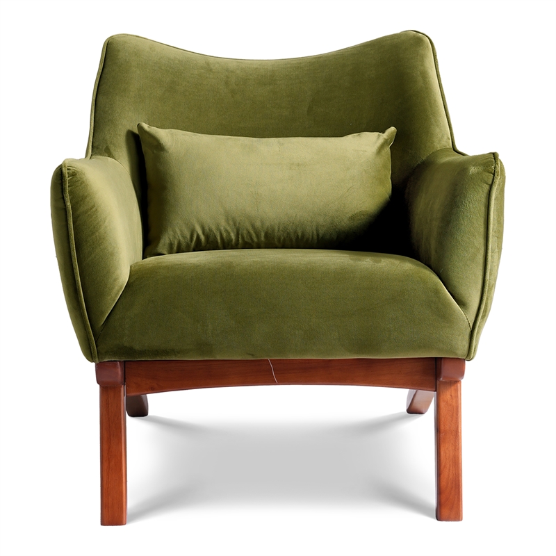 Gatsby Mid Century Furniture Style Comfy Velvet Accent Armchair in Olive Green