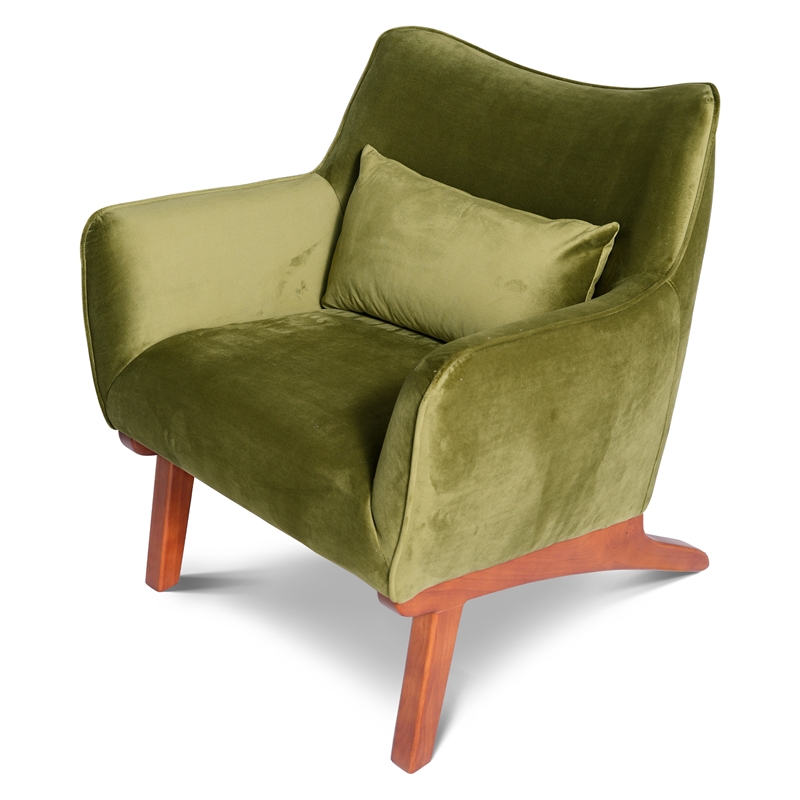 Gatsby Mid Century Furniture Style Comfy Velvet Accent Armchair in Olive Green