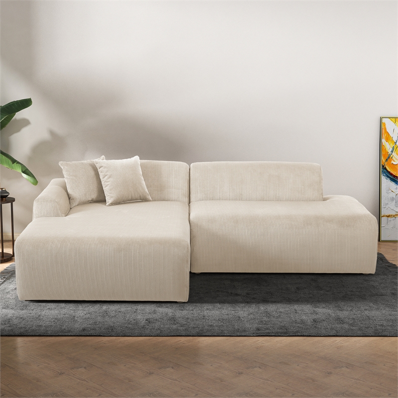 Chapman Corduroy Fabric Living Room L-Shaped Left Sectional Sofa in Cream