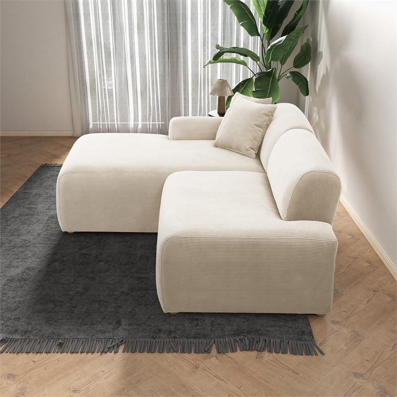 Chapman Corduroy Fabric Living Room L-Shaped Left Sectional Sofa in Cream