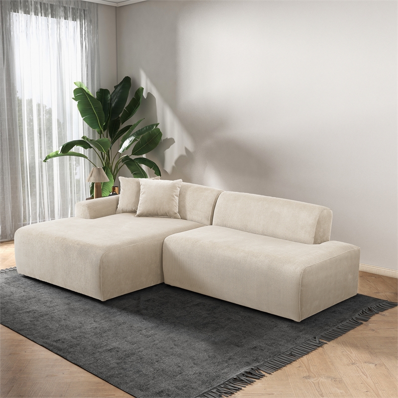Chapman Corduroy Fabric Living Room L-Shaped Left Sectional Sofa in Cream