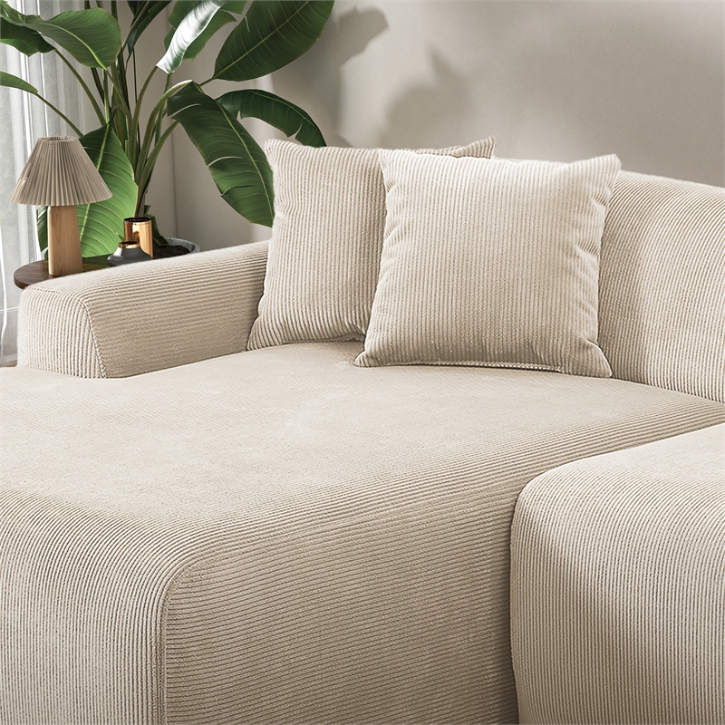 Chapman Corduroy Fabric Living Room L-Shaped Left Sectional Sofa in Cream