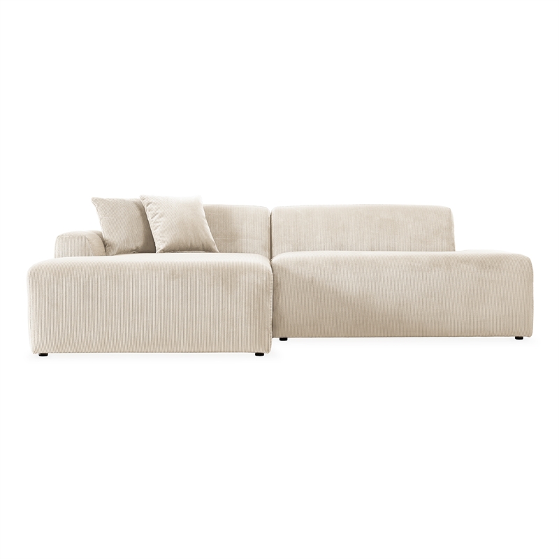 Chapman Corduroy Fabric Living Room L-Shaped Left Sectional Sofa in Cream