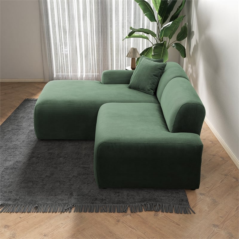 Chapman Corduroy Fabric Living Room L-Shaped Left Sectional Sofa in Green