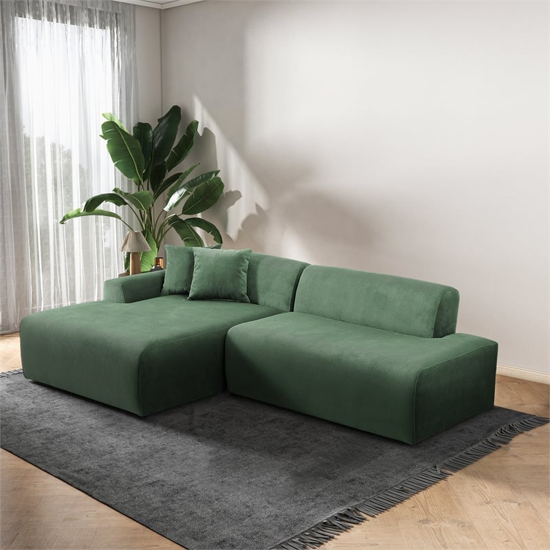 Chapman Corduroy Fabric Living Room L-Shaped Left Sectional Sofa in Green