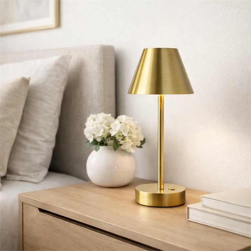 Lumina Rechargeable Plated Brass LED Metal Table Lamp