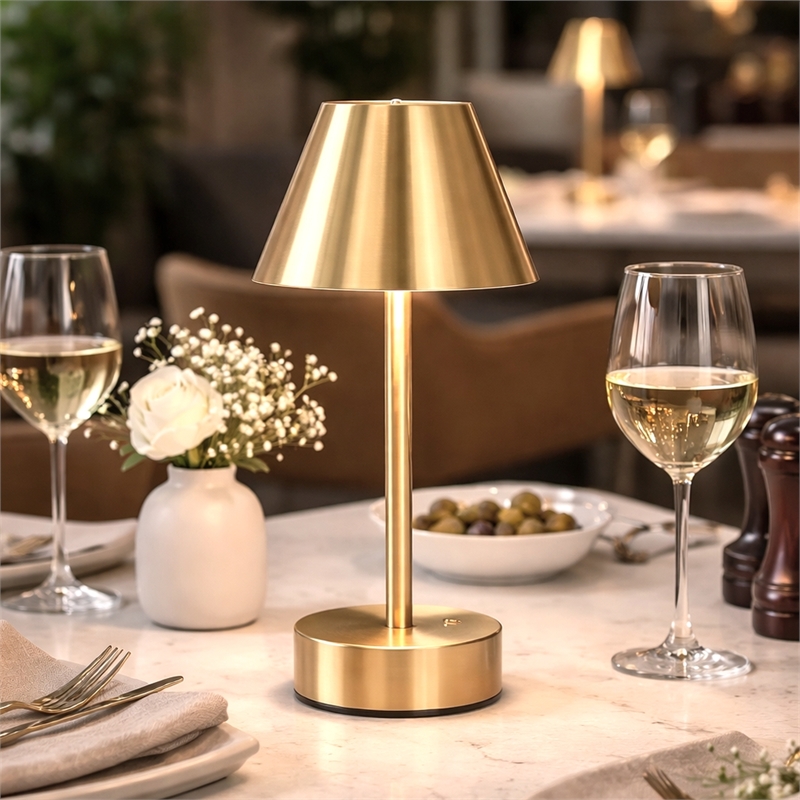 Lumina Rechargeable Plated Brass LED Metal Table Lamp
