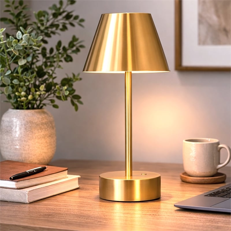 Lumina Rechargeable Plated Brass LED Metal Table Lamp
