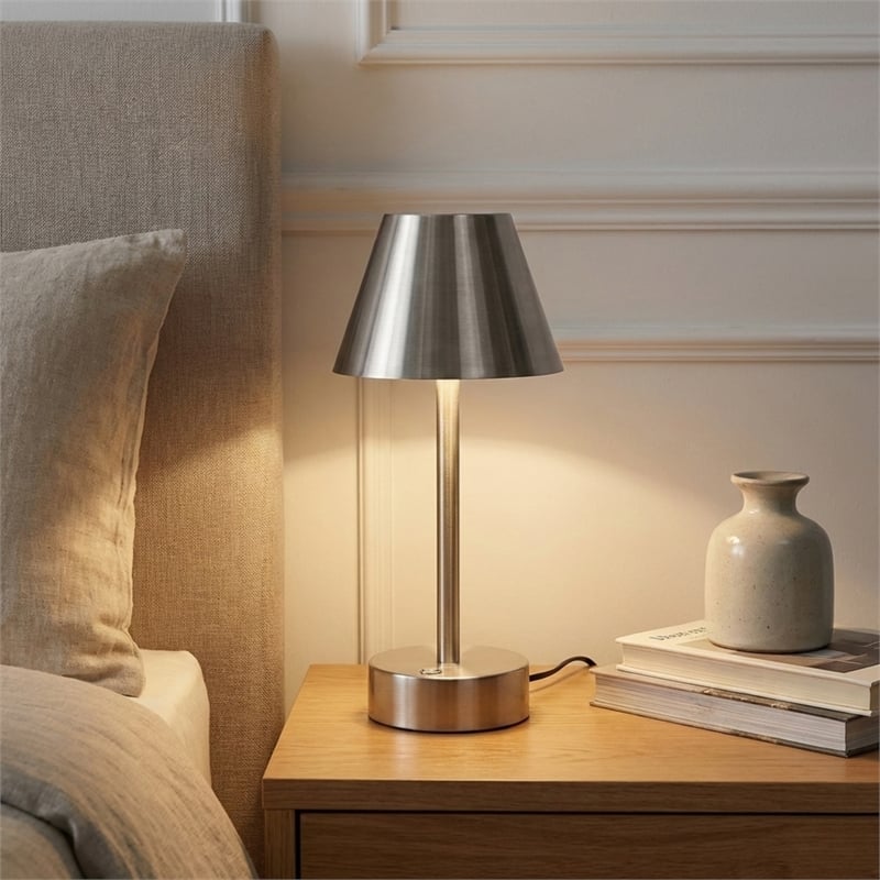 Lumina Rechargeable Brushed Steel Metal LED Table Lamp