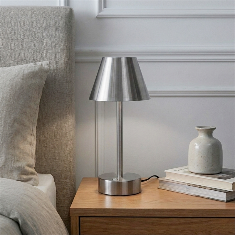 Lumina Rechargeable Brushed Steel Metal LED Table Lamp