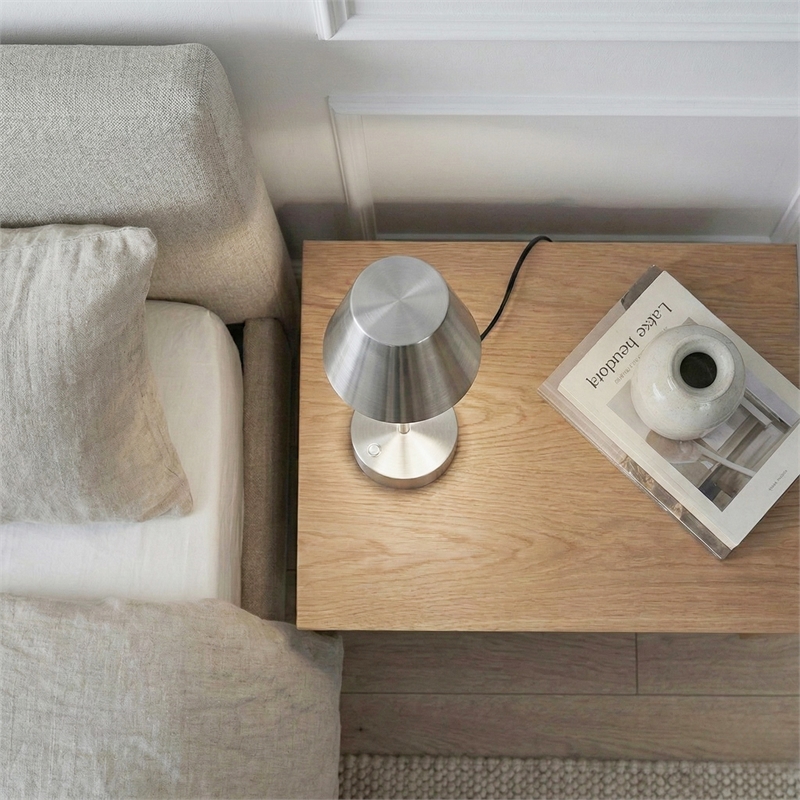 Lumina Rechargeable Brushed Steel Metal LED Table Lamp