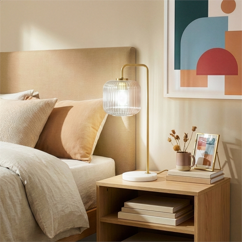 Brilliant Glow Clear Glass White Marble Table Lamp