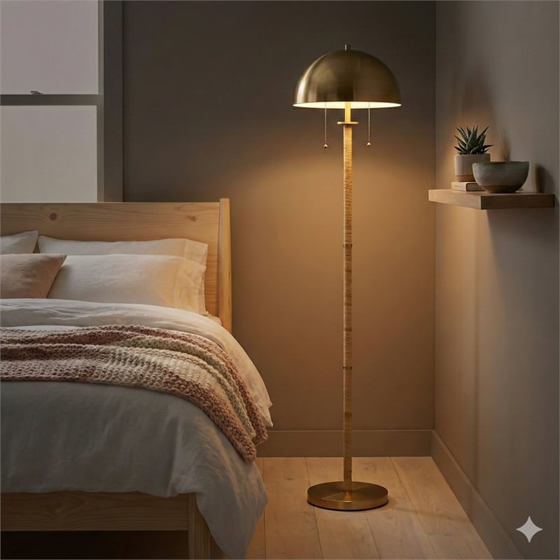 Twin Shine Two-Light Brass Metal Floor Lamp