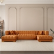 Luna Mid-Century Modern U-Shape Cognac Tan Velvet Corner Sectional Sofa