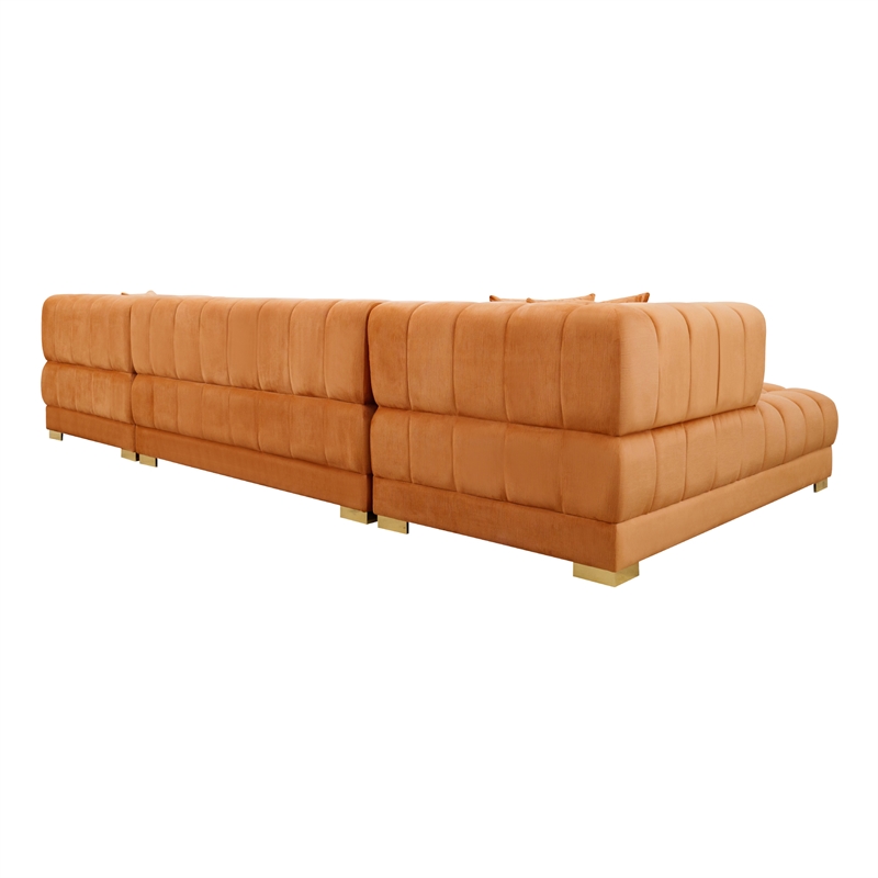 Luna Mid-Century Modern U-Shape Cognac Tan Velvet Corner Sectional Sofa