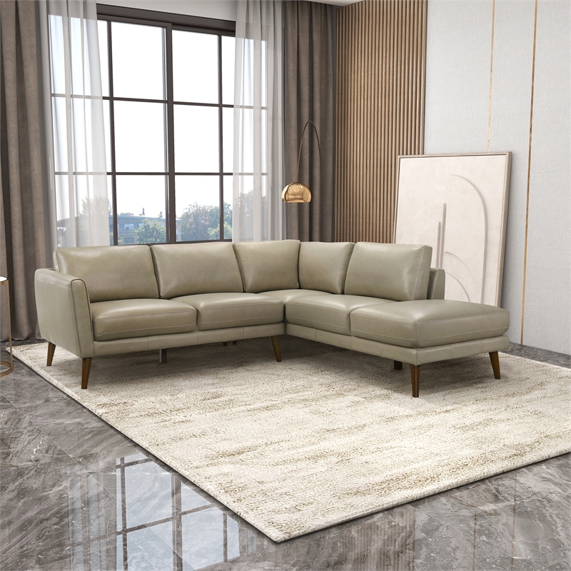 Paisley Genuine Leather L-Shaped Pillow Back Right-Facing Sectional in Cream