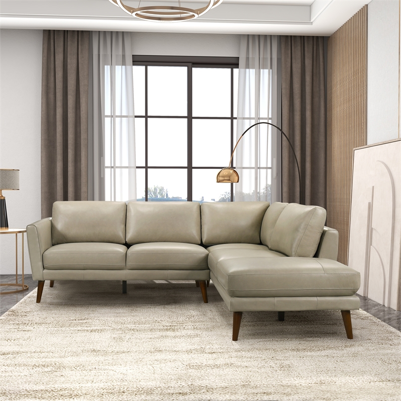 Paisley Genuine Leather L-Shaped Pillow Back Right-Facing Sectional in Cream