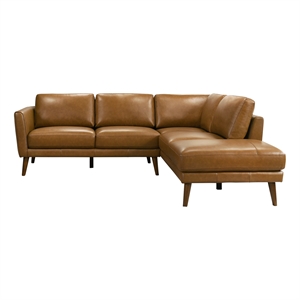 Paisley Genuine Leather L-Shaped Pillow Back Right-Facing Sectional in Tan