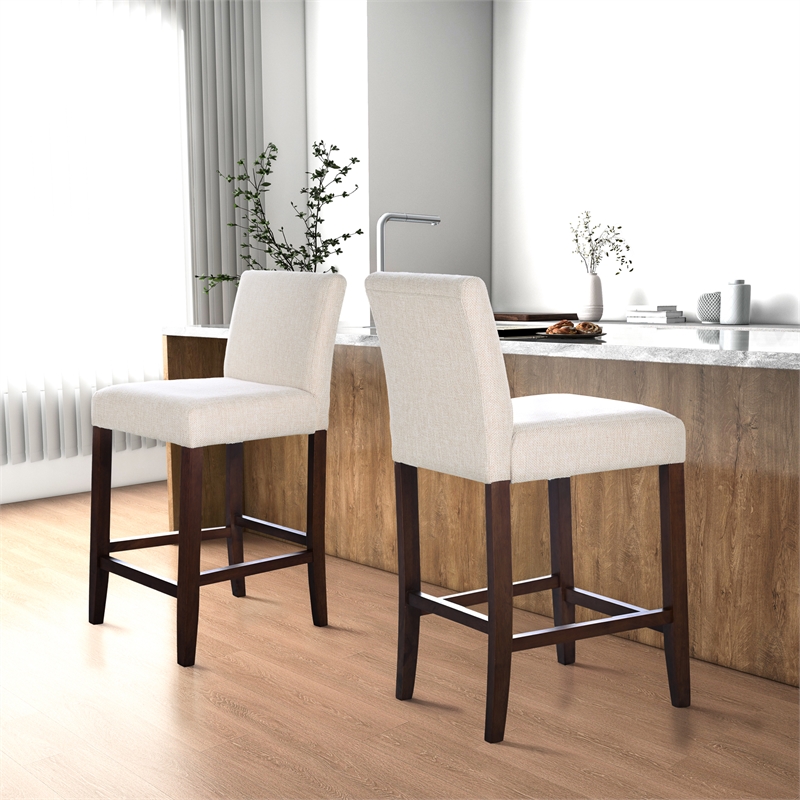 Orion Modern Solid Wood Beige Fabric Upholstered Comfy Counter Chair