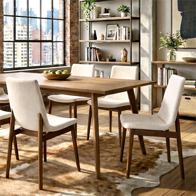 Praestigia Italian Style Solid Wood Linen Fabric Upholstered Chair in Beige