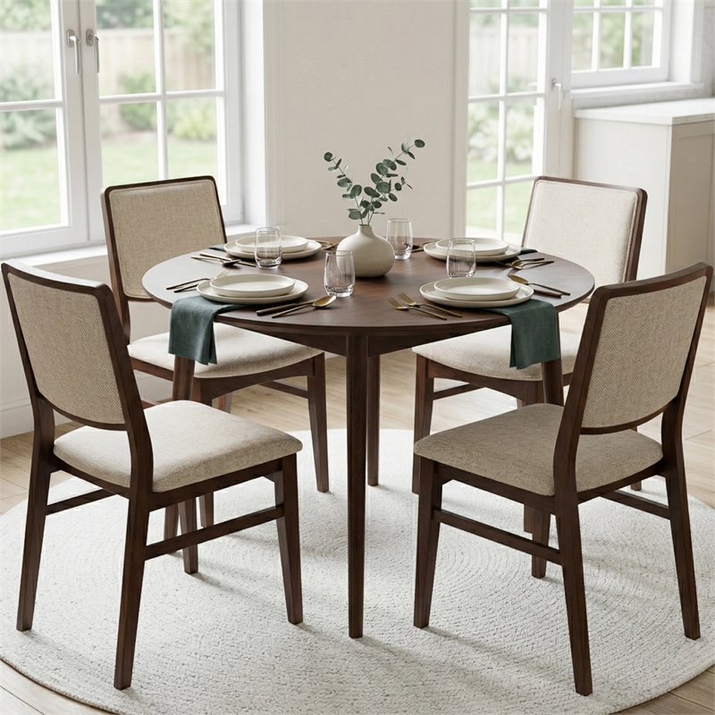 Nami Japandi Style Solid Wood Linen Fabric Upholstered Dining Chair in Beige