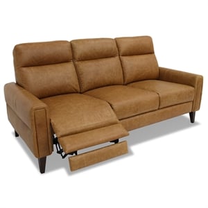 Embrace Mid-Century Modern 78&quot Power Recliner Leather Sofa in Waxy Tan Leather