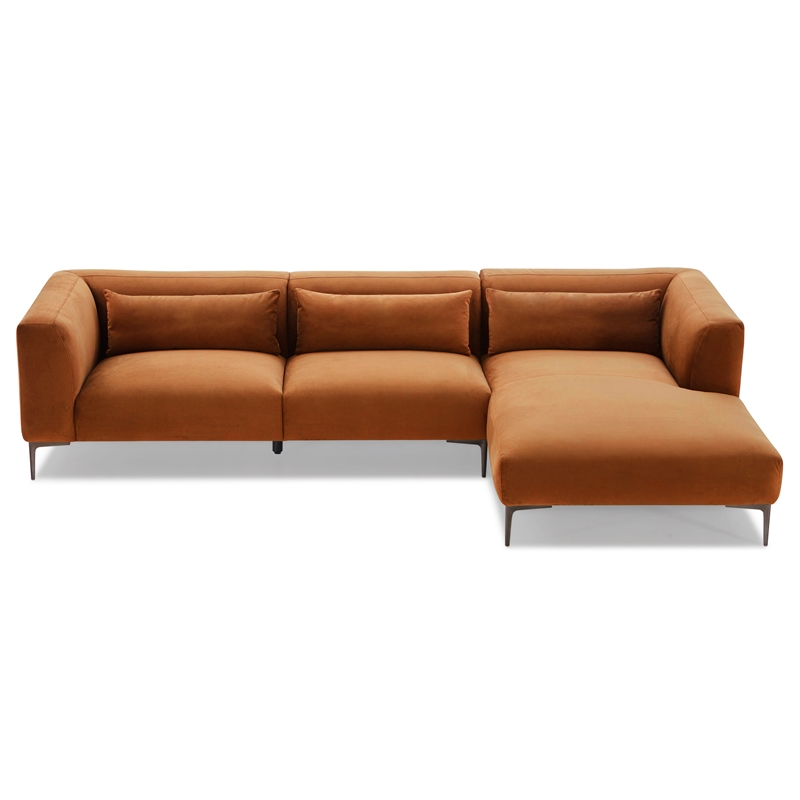 Saviola Burnt Orange Velvet Japandi Style Living Room Corner Sectional Sofa