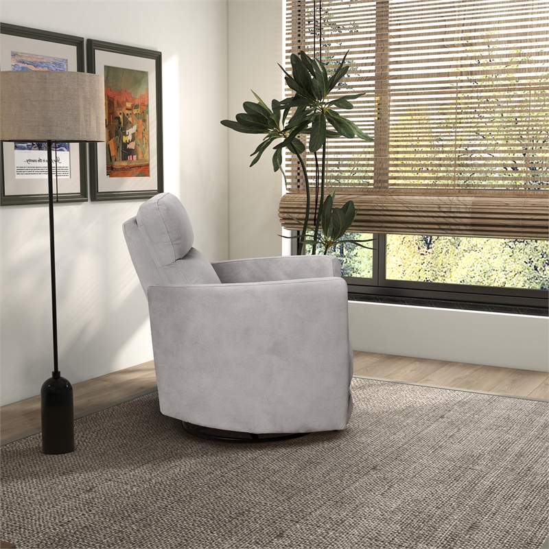 Tenley Microsuede Fabric Linen Swivel Gliding Power Recliner in Latte