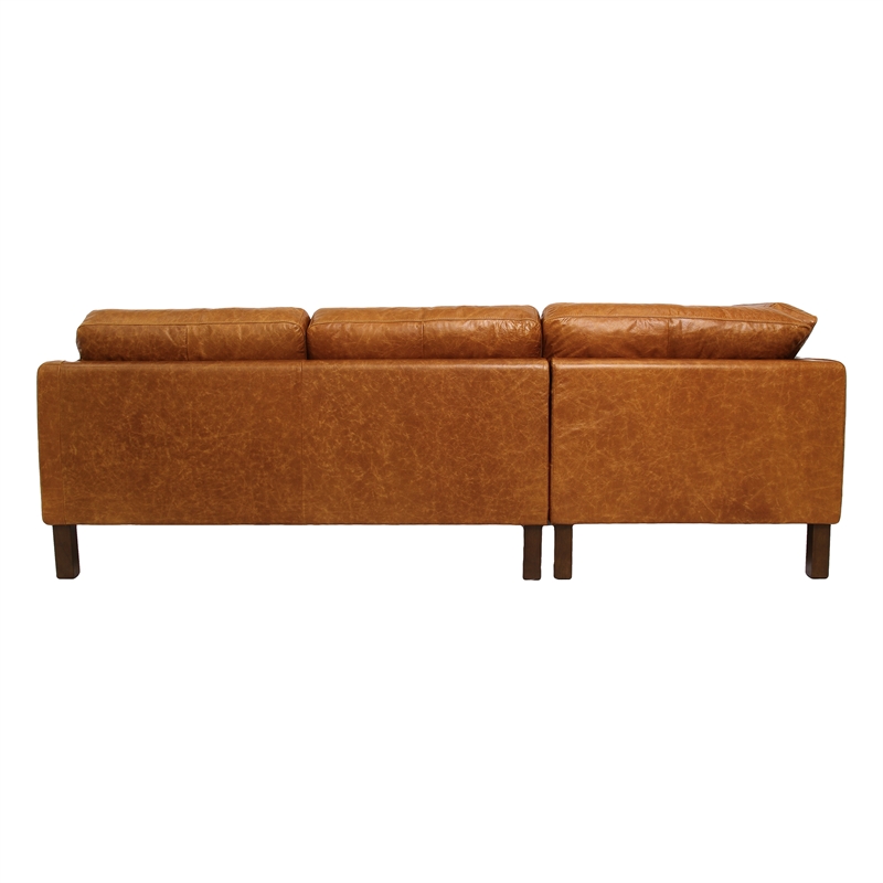 Hairo Loose Back Genuine Leather Left Facing Sectional Sofa in Cognac Tan
